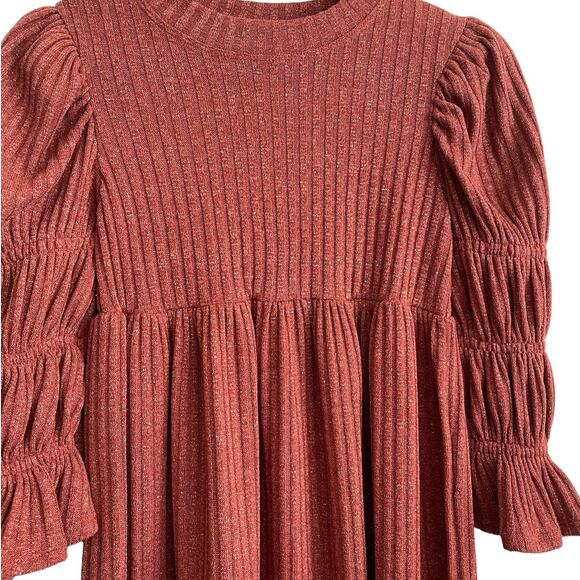 Bonnie Jean Girls Sweater Dress 12 Rust Metallic Thread Matching Necklace Tiered - Picture 6 of 10